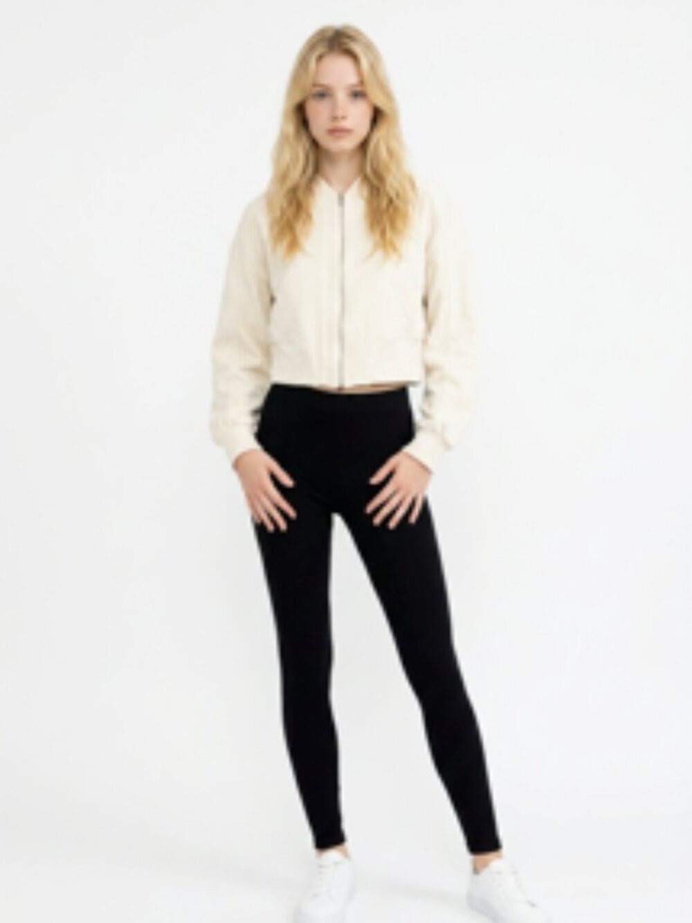 Off-white bomber jacket with one size leggin